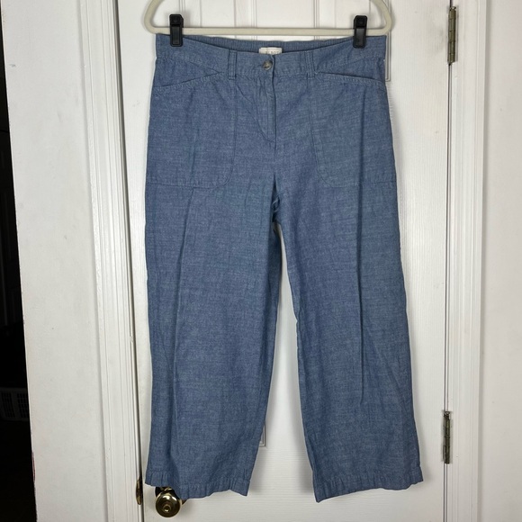 Talbots Cotton Chambray Denim Straight Leg Crop Pants - Picture 1 of 8